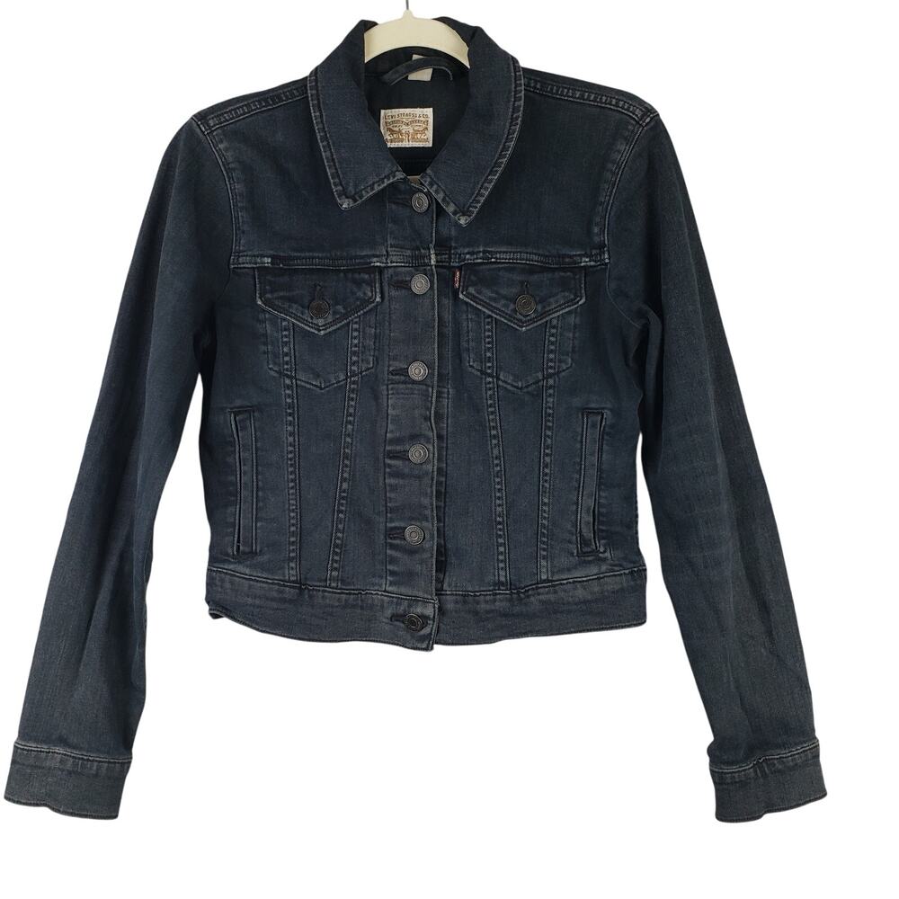 Levi's Women's S‎ Boxy Jean Jacket Dark Wash Black Cotton Denim Western Cowgirl